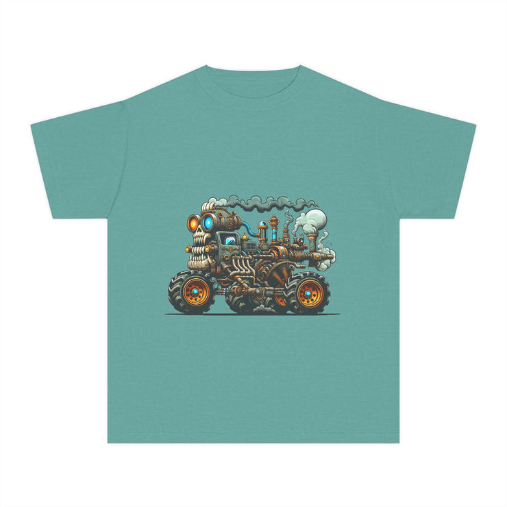 Youth Tee, Cool Graphic Shirt for Kids, Steam Engine Design, Perfect for Birthdays, Playtime, Fun Unique Gift