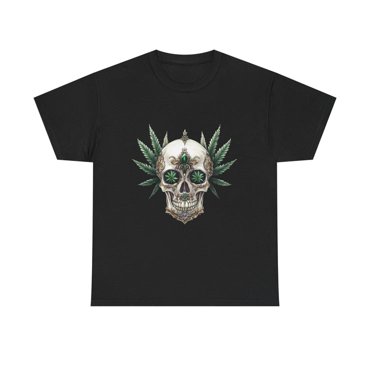 Skull & Greenery Unisex Heavy Cotton Tee - Edgy Graphic Shirt for Casual Wear, Festival Clothing, Gift for Him/Her, Summer Vibes.