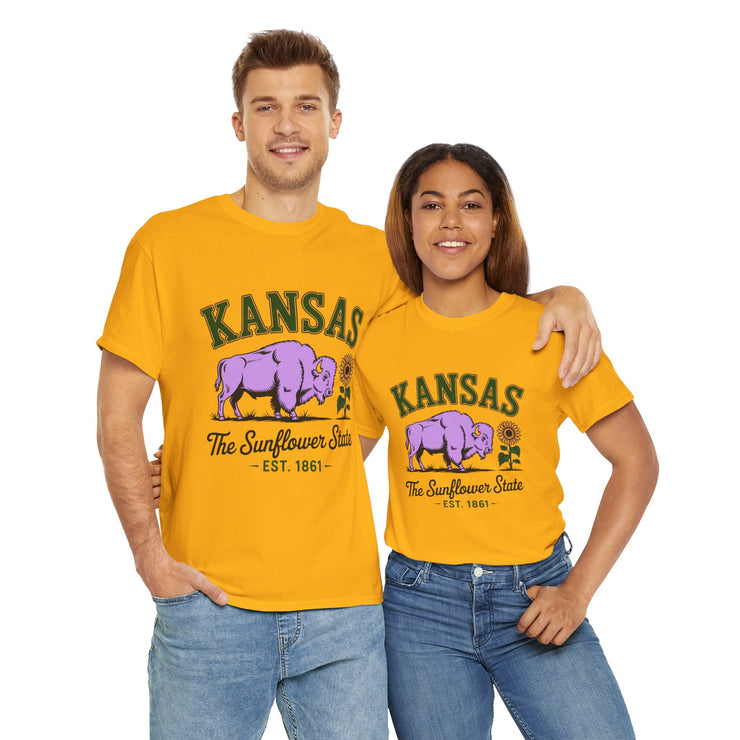 Kansas Sunflower State Tee, Unisex Heavy Cotton T-Shirt, Gift for Kansas Lovers, Cute State Pride Shirt, Fun Souvenir, Everyday Wear