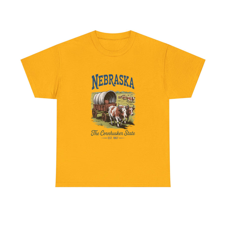 Nebraska Heritage Unisex Heavy Cotton Tee, Vintage State Shirt, Nebraska Flag Apparel, Midwest Pride T-Shirt, Cowpoke Style Tee, USA States Design