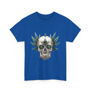 Skull & Greenery Unisex Heavy Cotton Tee - Edgy Graphic Shirt for Casual Wear, Festival Clothing, Gift for Him/Her, Summer Vibes.