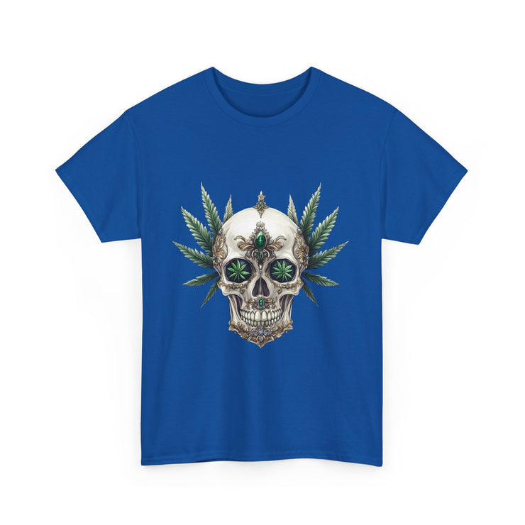 Skull & Greenery Unisex Heavy Cotton Tee - Edgy Graphic Shirt for Casual Wear, Festival Clothing, Gift for Him/Her, Summer Vibes.
