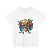Floral Skull Tee - Unisex Heavy Cotton | Boho Style Shirt, Festival Wear, Gothic Aesthetic, Unique Gift, Casual Everyday Top