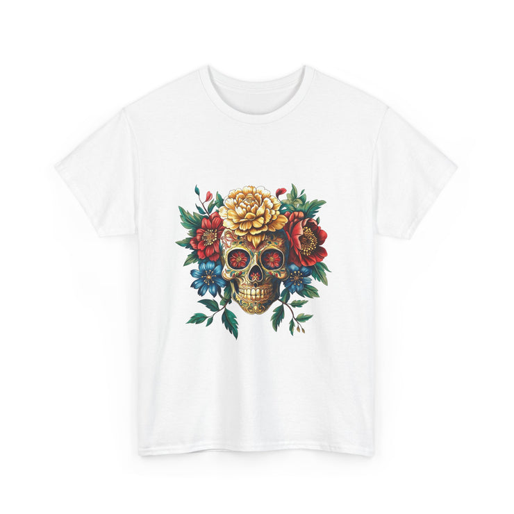 Floral Skull Tee - Unisex Heavy Cotton | Boho Style Shirt, Festival Wear, Gothic Aesthetic, Unique Gift, Casual Everyday Top