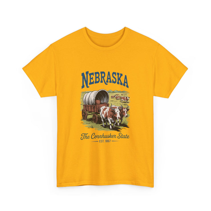 Nebraska Heritage Unisex Heavy Cotton Tee, Vintage State Shirt, Nebraska Flag Apparel, Midwest Pride T-Shirt, Cowpoke Style Tee, USA States Design