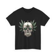 Skull & Greenery Unisex Heavy Cotton Tee - Edgy Graphic Shirt for Casual Wear, Festival Clothing, Gift for Him/Her, Summer Vibes.