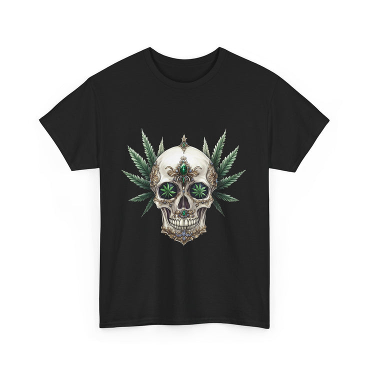 Skull & Greenery Unisex Heavy Cotton Tee - Edgy Graphic Shirt for Casual Wear, Festival Clothing, Gift for Him/Her, Summer Vibes.