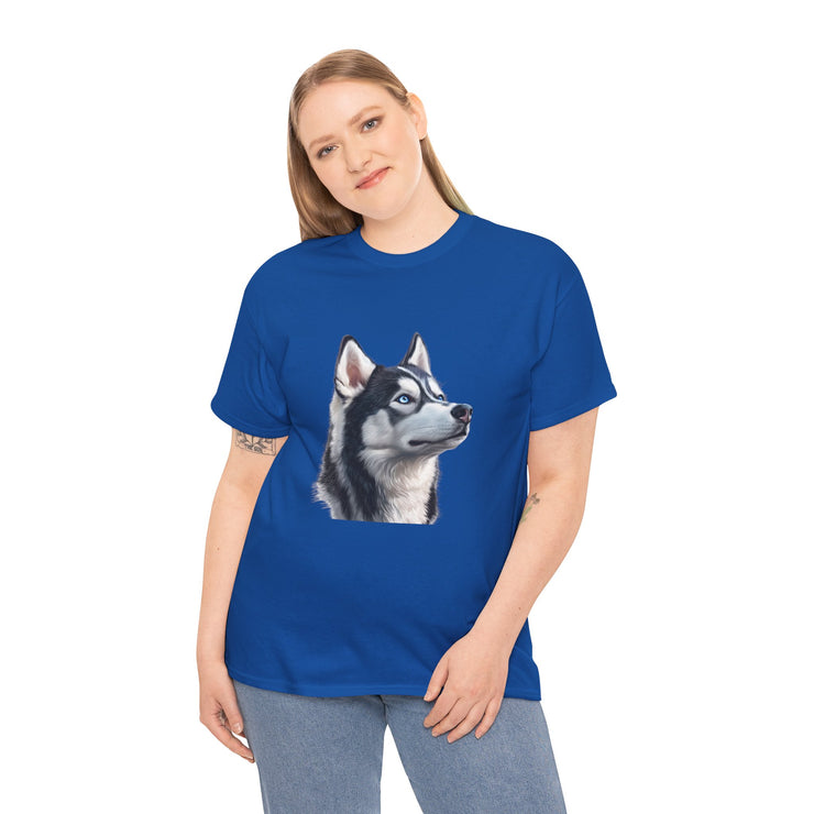 Siberian Husky Heavy Cotton Tee, Cozy Dog Lover Shirt, Unisex Graphic Tee, Pet Owner Gift, Cute Animal Apparel