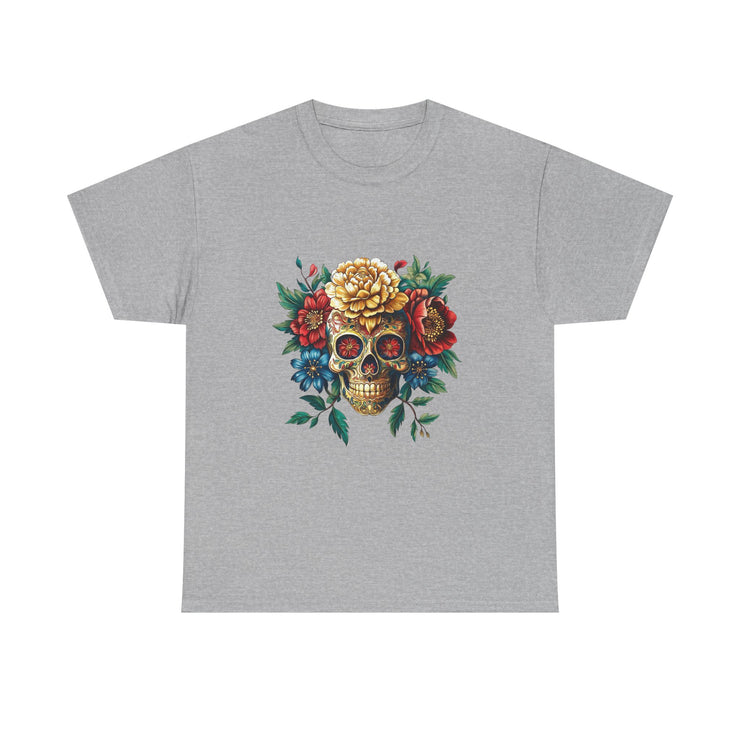 Floral Skull Tee - Unisex Heavy Cotton | Boho Style Shirt, Festival Wear, Gothic Aesthetic, Unique Gift, Casual Everyday Top