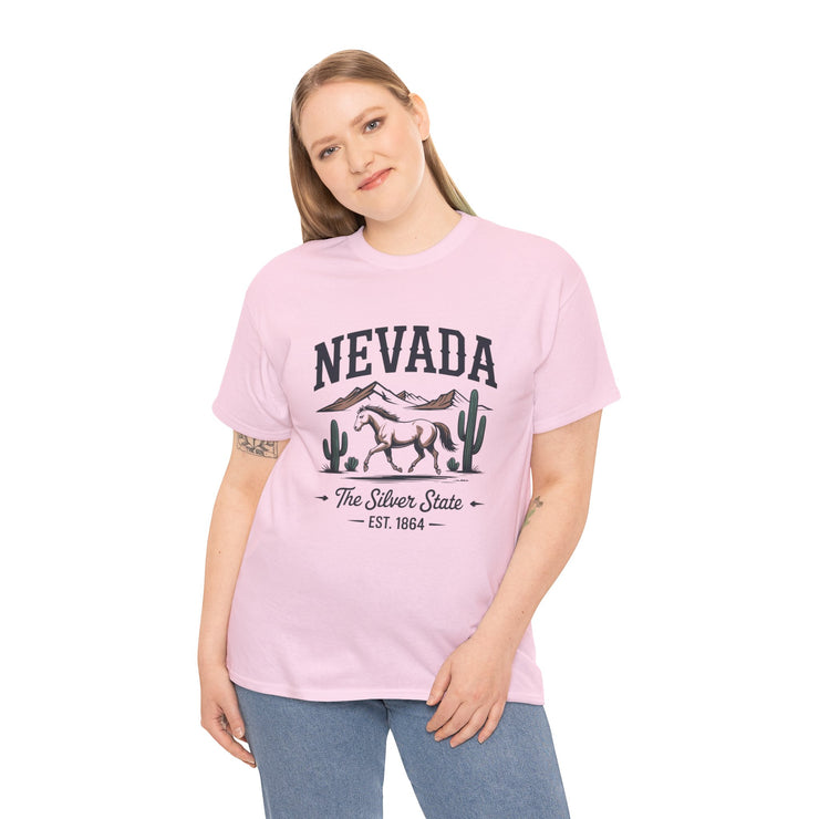Nevada Graphic Unisex Heavy Cotton Tee, Casual Wear, State Pride Shirt, Travel Gift, Summer Clothing, USA States Design