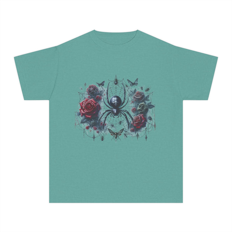 Gothic Spider Youth Tee - Cool Graphic Shirt for Teens, Alternative Fashion, Halloween Costume, Unique Gift, Everyday Wear