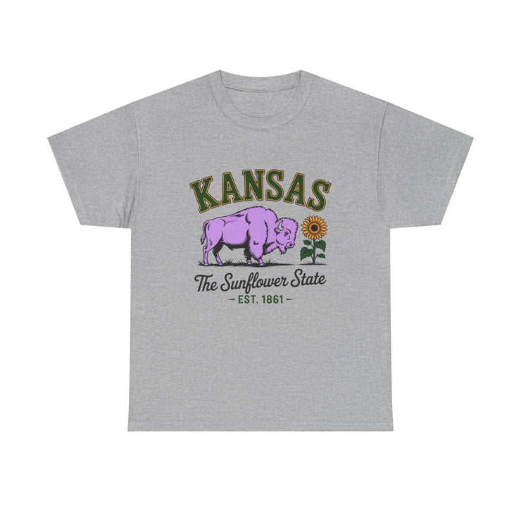 Kansas Sunflower State Tee, Unisex Heavy Cotton T-Shirt, Gift for Kansas Lovers, Cute State Pride Shirt, Fun Souvenir, Everyday Wear