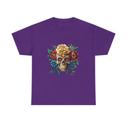 Floral Skull Tee - Unisex Heavy Cotton | Boho Style Shirt, Festival Wear, Gothic Aesthetic, Unique Gift, Casual Everyday Top