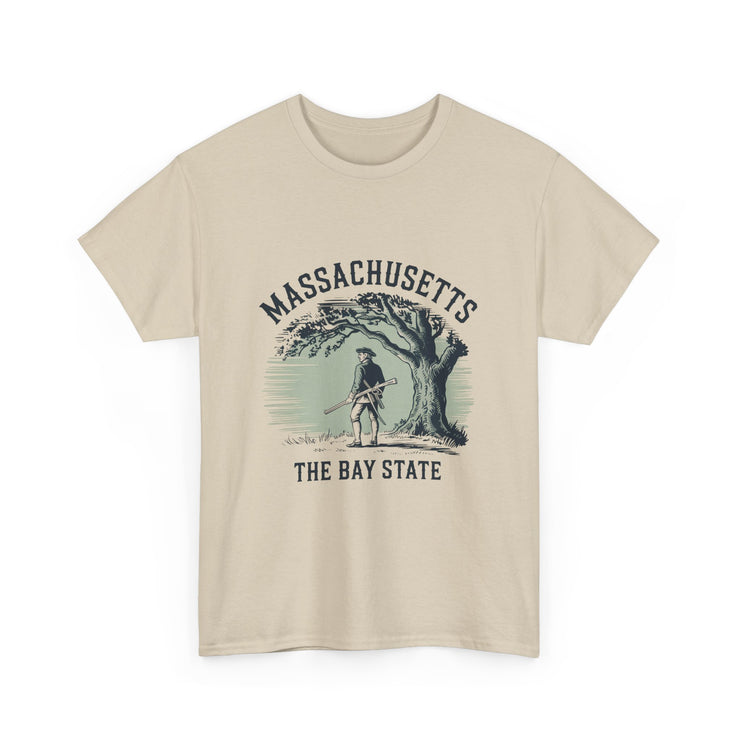 Massachusetts Vintage Unisex Heavy Cotton Tee, Rustic State T-Shirt, Travel Souvenir, Casual Wear, Gift for Locals and Tourists