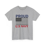 Proud U.S. Navy Unisex Heavy Cotton Tee, Veteran Gifts, Military Apparel, Patriotic Shirt, Independence Day, Memorial Day