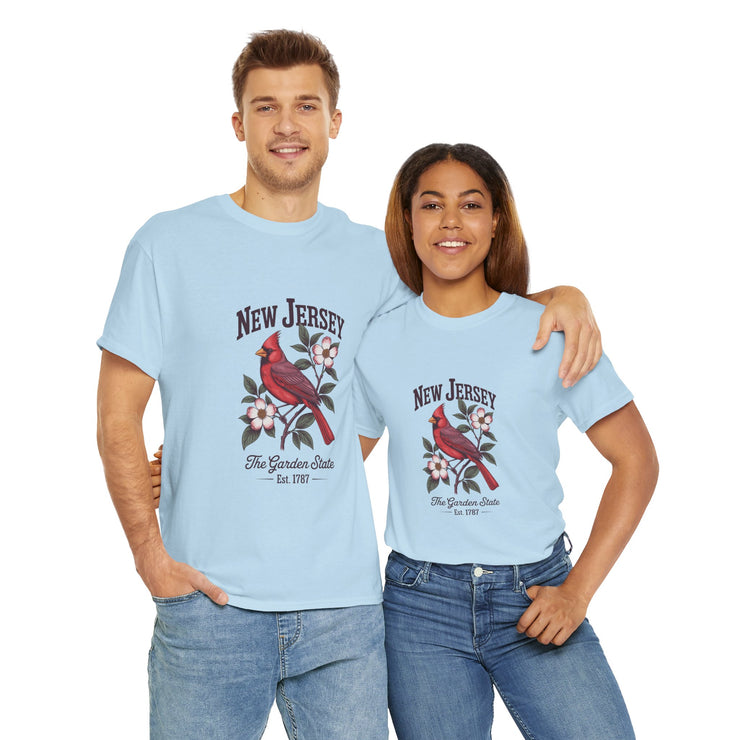 New Jersey Cardinal Tee, Vintage Style T-Shirt, Unisex Cotton Tee, Garden State Gift, Bird Lover Apparel, Casual Wear, USA States Design