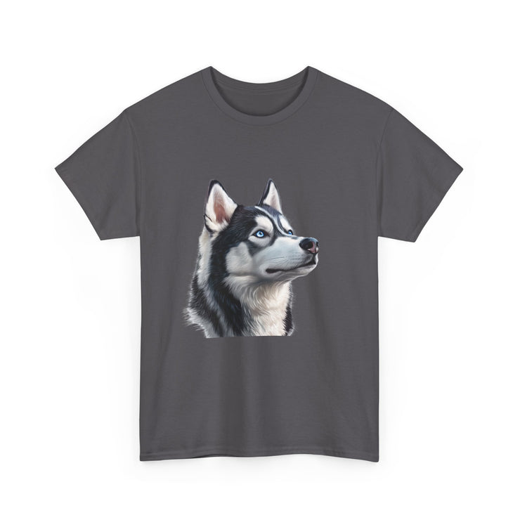 Siberian Husky Heavy Cotton Tee, Cozy Dog Lover Shirt, Unisex Graphic Tee, Pet Owner Gift, Cute Animal Apparel