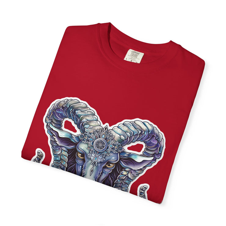 Mystical Ram Graphic Unisex T-shirt, Boho Tee, Astrology Shirt, Spiritual Gift, Festival Wear, Unique Graphic Tee