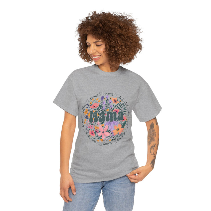 Floral 'Mama' Unisex Heavy Cotton Tee, Perfect for Mother's Day, Gifts for Mom, Birthday Apparel,