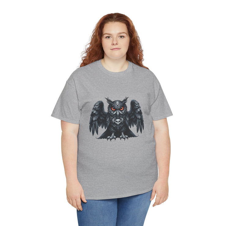 Owl Skull Graphic Tee, Unisex Heavy Cotton T-Shirt, Edgy Apparel for Halloween, Casual Wear, Gift for Gothic Style Lovers