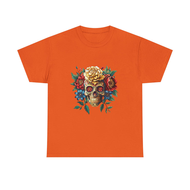 Floral Skull Tee - Unisex Heavy Cotton | Boho Style Shirt, Festival Wear, Gothic Aesthetic, Unique Gift, Casual Everyday Top