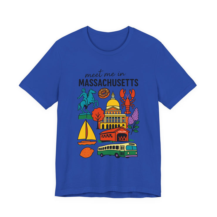 Meet Me in Massachusetts Tee - Unisex Jersey Short Sleeve Shirt, Massachusetts Travel T-Shirt, USA States Design