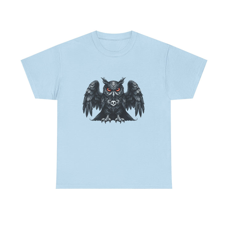 Owl Skull Graphic Tee, Unisex Heavy Cotton T-Shirt, Edgy Apparel for Halloween, Casual Wear, Gift for Gothic Style Lovers