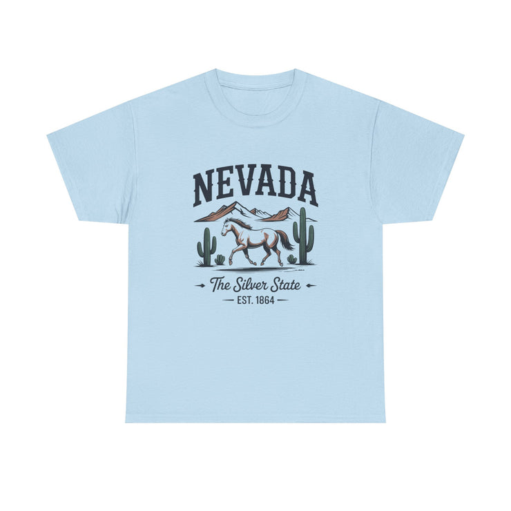 Nevada Graphic Unisex Heavy Cotton Tee, Casual Wear, State Pride Shirt, Travel Gift, Summer Clothing, USA States Design