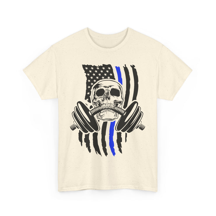 Unisex Skull American Flag Tee, Gym Shirt, Fitness Apparel, Workout Gift, Casual Wear, Patriotic Activewear