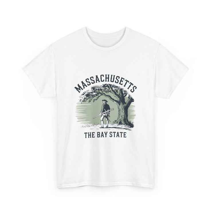 Massachusetts Vintage Unisex Heavy Cotton Tee, Rustic State T-Shirt, Travel Souvenir, Casual Wear, Gift for Locals and Tourists
