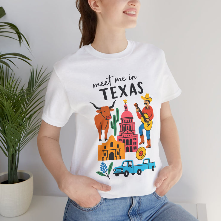 Texas-Inspired Unisex Tee: Meet Me in Texas Graphic T-Shirt, Gift for Texans, Summer Outfit, USA States Design