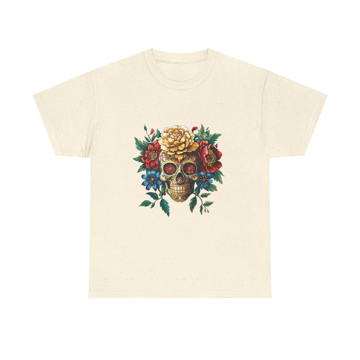 Floral Skull Tee - Unisex Heavy Cotton | Boho Style Shirt, Festival Wear, Gothic Aesthetic, Unique Gift, Casual Everyday Top