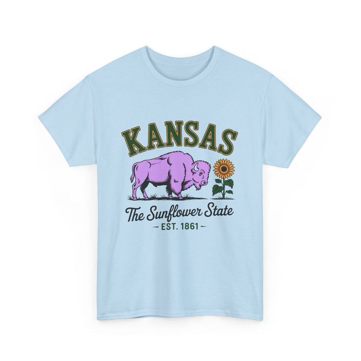 Kansas Sunflower State Tee, Unisex Heavy Cotton T-Shirt, Gift for Kansas Lovers, Cute State Pride Shirt, Fun Souvenir, Everyday Wear