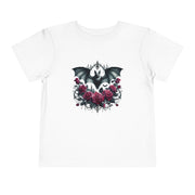 Toddler Halloween Bat Tee, Cute Toddler T-Shirt, Kids Halloween Apparel, Spooky Party Outfit, Bat and Roses Design