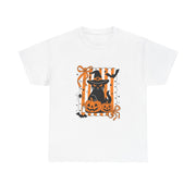 Halloween Cat Tee, Unisex Heavy Cotton Tee, Spooky Season Shirt, Fall Festivity Apparel, Pumpkin Lover Gift
