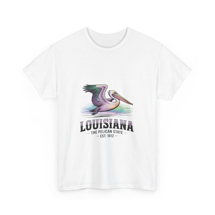 Louisiana Pelican Unisex Heavy Cotton Tee, Coastal Vibes Shirt, Gift for Louisiana Lovers, Casual Wear, Beach Trip T-Shirt, USA States Design