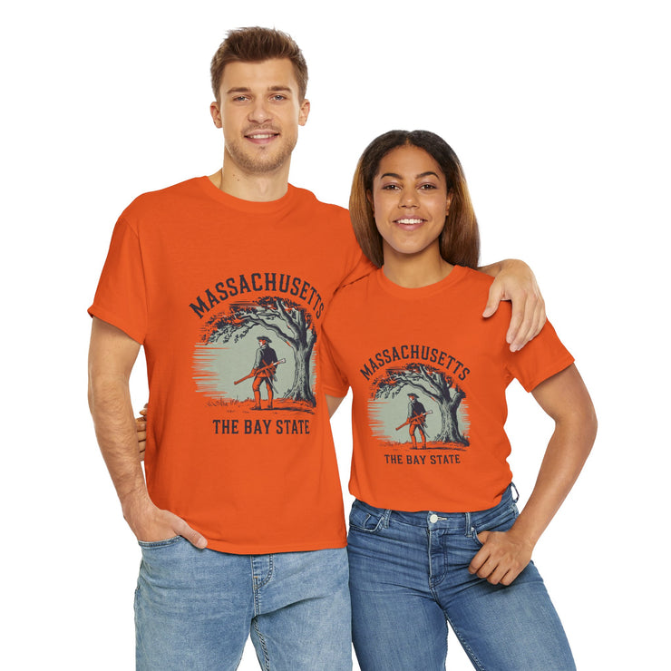 Massachusetts Vintage Unisex Heavy Cotton Tee, Rustic State T-Shirt, Travel Souvenir, Casual Wear, Gift for Locals and Tourists