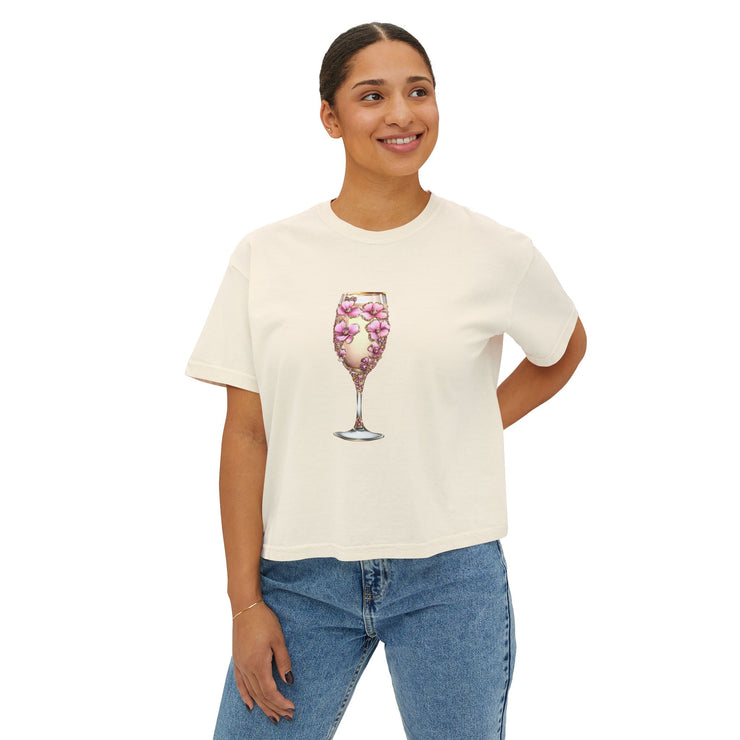 Floral Glam Women's Boxy Tee, Summer Casual Top, Gift for Her, Party Wear, Trendy Graphic Shirt Women T-Shirt