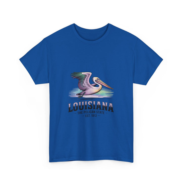 Louisiana Pelican Unisex Heavy Cotton Tee, Coastal Vibes Shirt, Gift for Louisiana Lovers, Casual Wear, Beach Trip T-Shirt, USA States Design