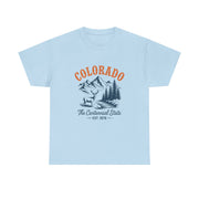 Colorado Adventure Unisex Heavy Cotton Tee, Outdoor Shirt, Gift for Nature Lovers, Travel Tee, USA State Design