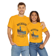 Michigan Lighthouse Unisex Heavy Cotton Tee, Great Lakes State Shirt, Gift for Travelers, Summer Casual Wear, Lakeshore Tee, USA States Design
