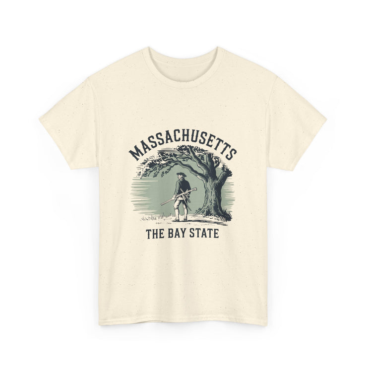Massachusetts Vintage Unisex Heavy Cotton Tee, Rustic State T-Shirt, Travel Souvenir, Casual Wear, Gift for Locals and Tourists