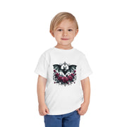 Toddler Halloween Bat Tee, Cute Toddler T-Shirt, Kids Halloween Apparel, Spooky Party Outfit, Bat and Roses Design