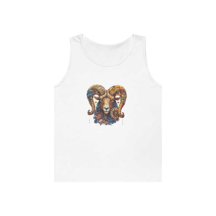 Bohemian Floral Ram Tank Top - Unisex Cotton Singlet, Artistic Apparel, Summer Wear, Festival Fashion, Nature Lover Gift