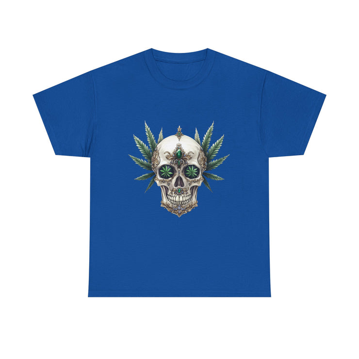Skull & Greenery Unisex Heavy Cotton Tee - Edgy Graphic Shirt for Casual Wear, Festival Clothing, Gift for Him/Her, Summer Vibes.
