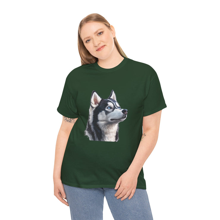 Siberian Husky Heavy Cotton Tee, Cozy Dog Lover Shirt, Unisex Graphic Tee, Pet Owner Gift, Cute Animal Apparel