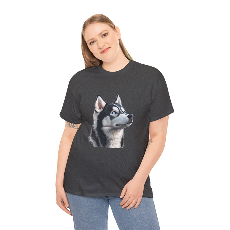 Siberian Husky Heavy Cotton Tee, Cozy Dog Lover Shirt, Unisex Graphic Tee, Pet Owner Gift, Cute Animal Apparel