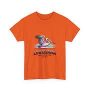 Louisiana Pelican Unisex Heavy Cotton Tee, Coastal Vibes Shirt, Gift for Louisiana Lovers, Casual Wear, Beach Trip T-Shirt, USA States Design