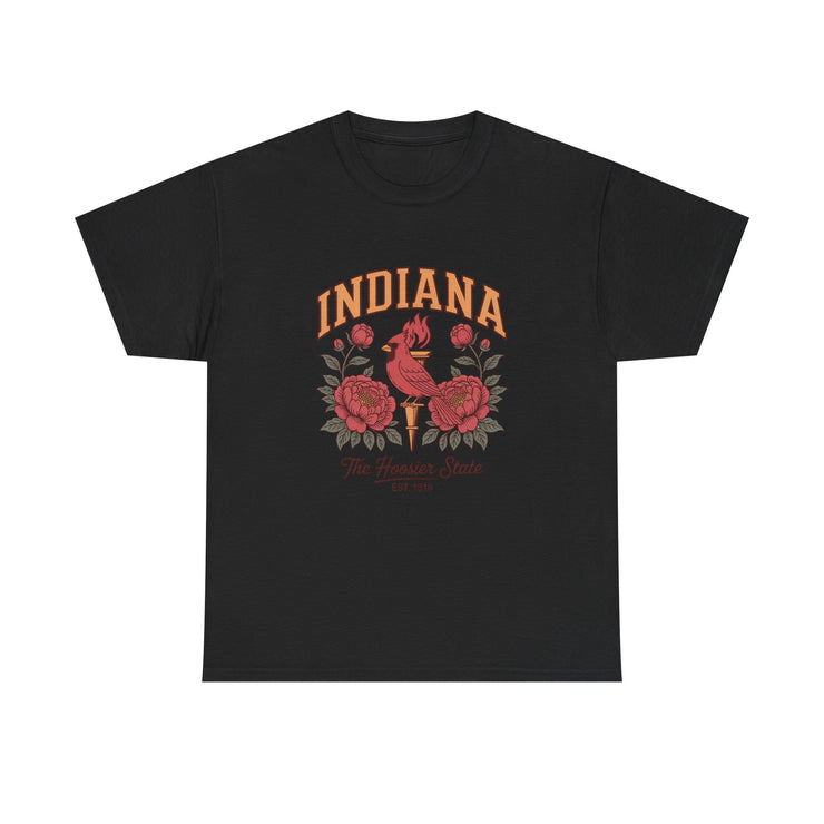 Indiana Floral T-Shirt, Unisex Heavy Cotton Tee for Hoosier State Lovers, Casual Wear, Gift for Indiana Residents, Summer Style
