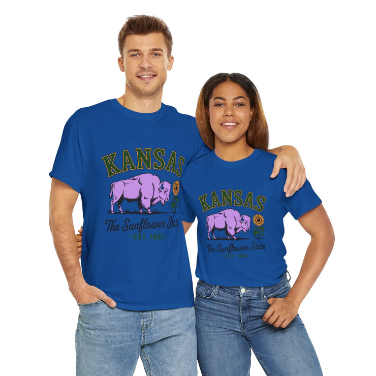 Kansas Sunflower State Tee, Unisex Heavy Cotton T-Shirt, Gift for Kansas Lovers, Cute State Pride Shirt, Fun Souvenir, Everyday Wear